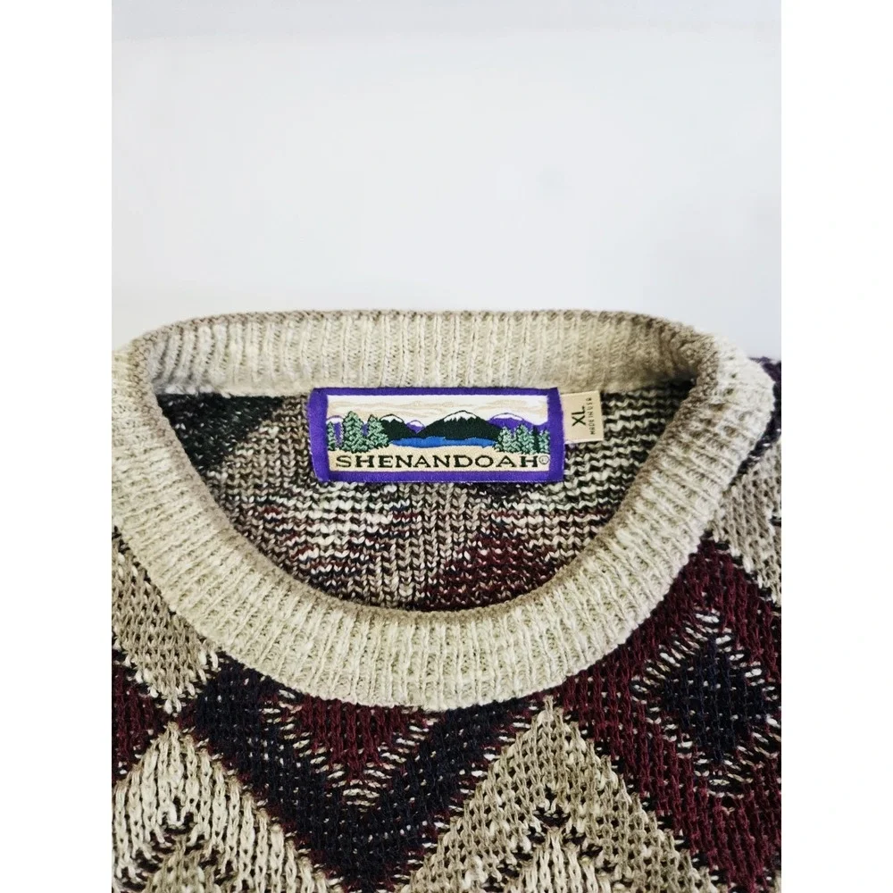 Vintage‎ Shenandoah Sweater Men's XL Multi Colored USA Cotton Diamond Pattern